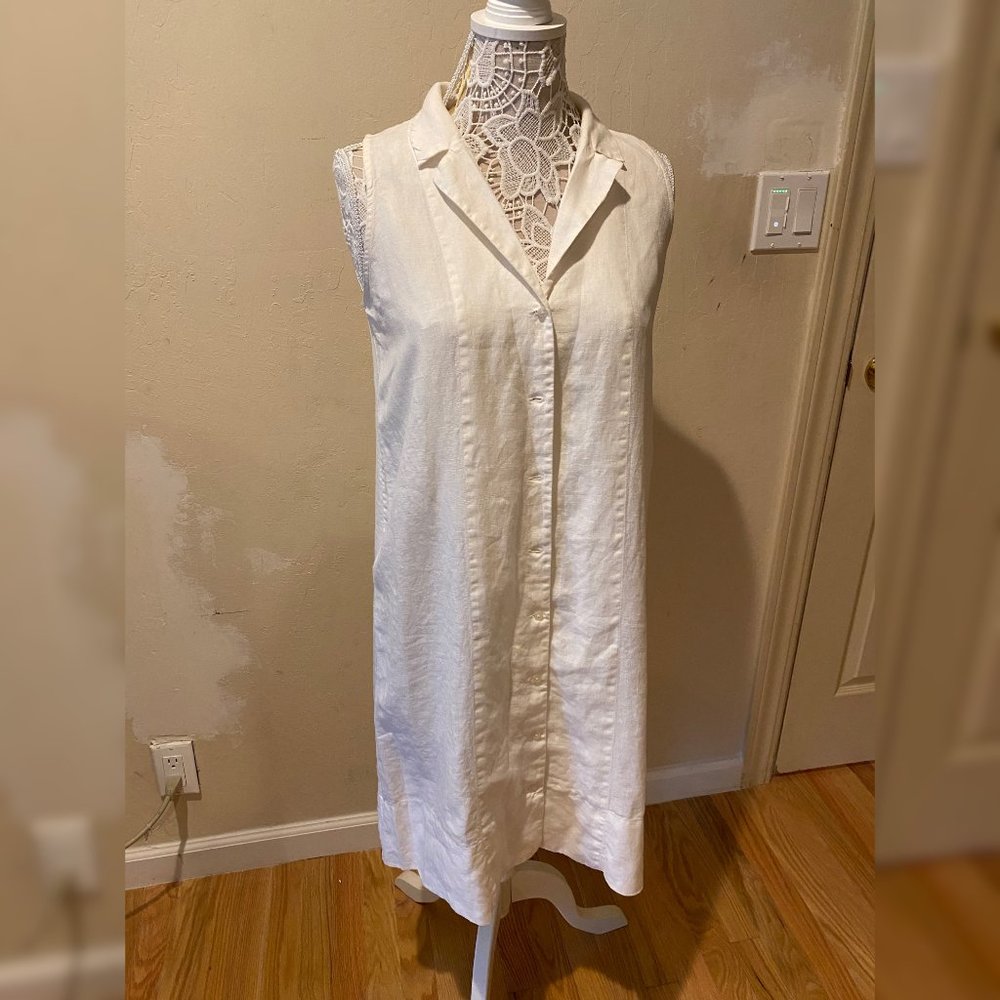 Everlane Linen White Sleeveless Shirt-Dress - Size 4